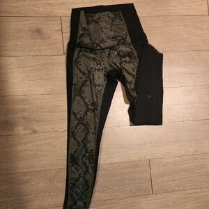 lululemon athletica Black and Olive Snake Print Leggings
